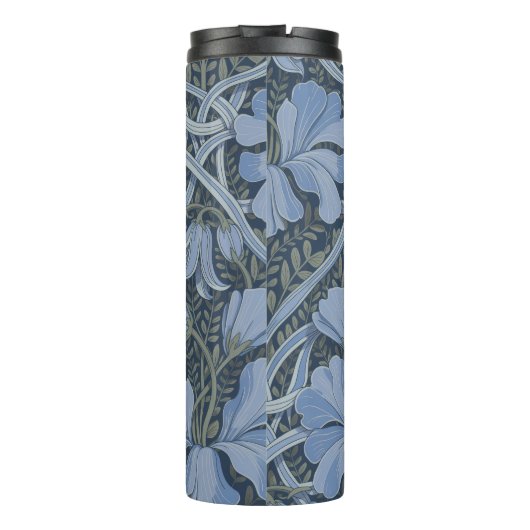 Elegant Blue Watercolor Floral Pattern  Thermosbecher (Rückseite)