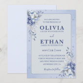 Elegant Blue Watercolor Floral Traditional Wedding Einladung (Vorne/Hinten)