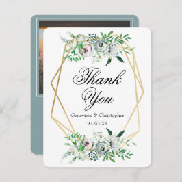 Elegant Blue Watercolor Floral Wedding Dankeskarte