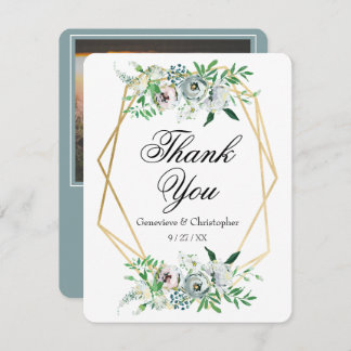 Elegant Blue Watercolor Floral Wedding Dankeskarte