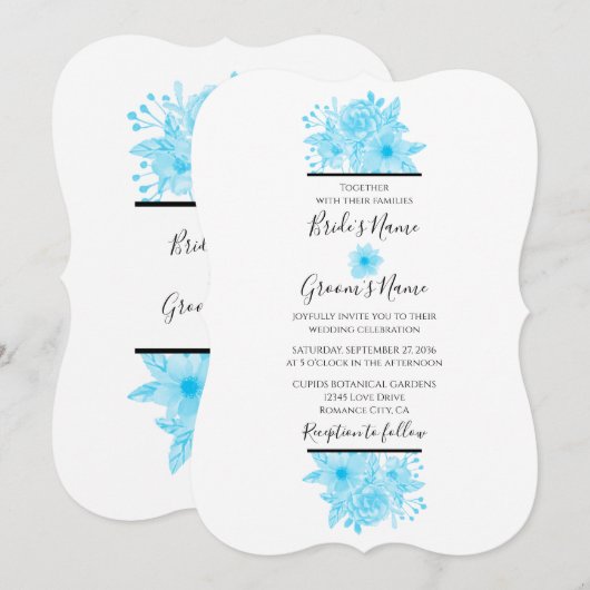 Elegant Blue Watercolor Floral Wedding Einladungen (Vorne/Hinten)