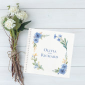Elegant Blue Watercolor Floral Wedding Guest Book Notizblock