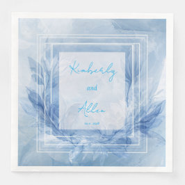 Elegant Blue Watercolor Floral Wedding Napkins Serviette