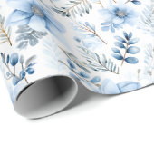 Elegant Blue Watercolor Florals Geschenkpapier (Rolleneckpunkt)