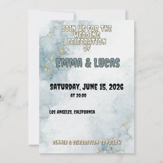 Elegant Blue Watercolor & Gold Wedding Invitation Einladung (Vorderseite)