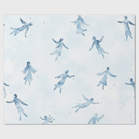 Elegant Blue Watercolor Human Silhouettes Pattern Geschenkpapier (Flach)