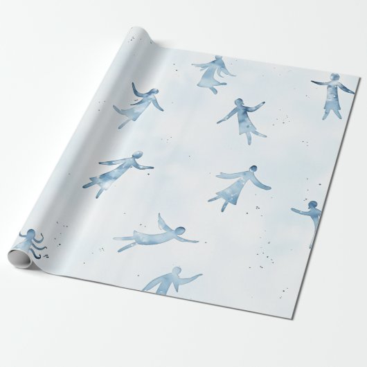 Elegant Blue Watercolor Human Silhouettes Pattern Geschenkpapier (Ungerollt)
