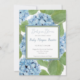 Elegant Blue Watercolor Hydrangea Baby Shower Einladung