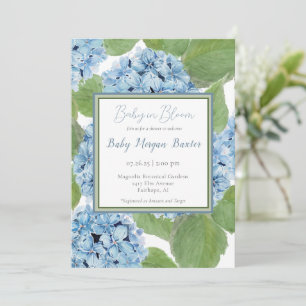 Elegant Blue Watercolor Hydrangea Baby Shower Einladung