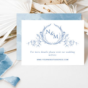 Elegant Blue Watercolor Monogram Wedding Website E Begleitkarte