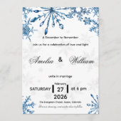 Elegant Blue Watercolor Snowflake Wedding Invite Einladung (Vorderseite)