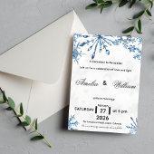Elegant Blue Watercolor Snowflake Wedding Invite Einladung