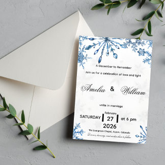 Elegant Blue Watercolor Snowflake Wedding Invite Einladung