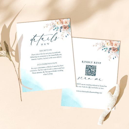 Elegant Blue Watercolor Wedding RSVP Begleitkarte