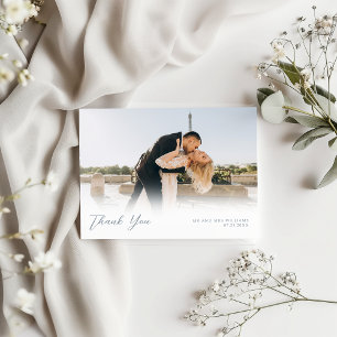 Elegant Blue Wedding Dankeschön Card Foto Postkart Postkarte