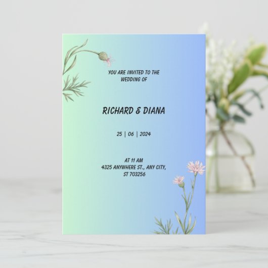 Elegant Blue Wedding Einladung (Stehend Vorderseite)