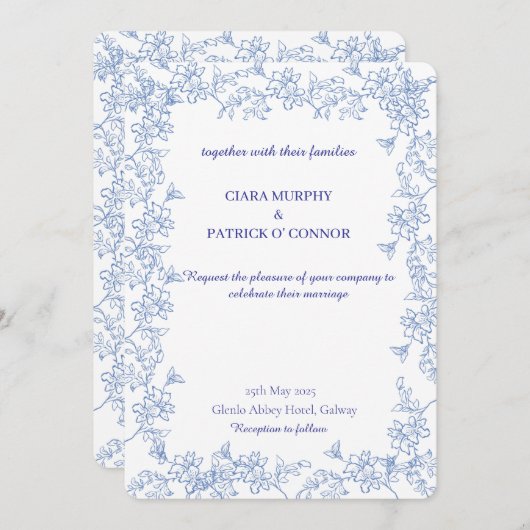 Elegant Blue Wedding Einladung (Vorne/Hinten)