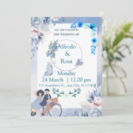 Elegant Blue Wedding Einladung - Classic & Timele