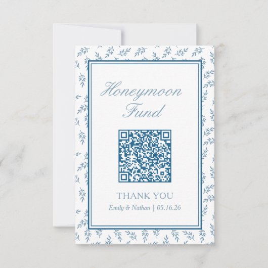Elegant Blue Wedding Honeymoon Fund QR Code Card (Vorderseite)