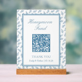 Elegant Blue Wedding Honeymoon Fund QR Code Card Acrylschild (Neutral)