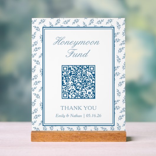 Elegant Blue Wedding Honeymoon Fund QR Code Card Acrylschild (Neutral)