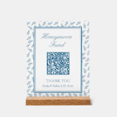 Elegant Blue Wedding Honeymoon Fund QR Code Card Acrylschild (Vorderseite)