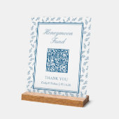 Elegant Blue Wedding Honeymoon Fund QR Code Card Acrylschild (Winkel)