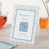 Elegant Blue Wedding Honeymoon Fund QR Code Card Sockelschild (In Situ)
