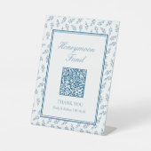 Elegant Blue Wedding Honeymoon Fund QR Code Card Sockelschild (Vorderseite)