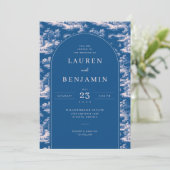 Elegant Blue Wedding Invitation Einladung (Stehend Vorderseite)
