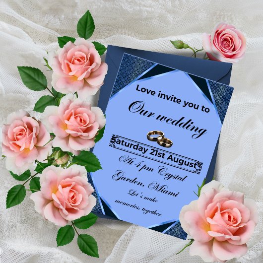 Elegant Blue Wedding Invitation Einladung