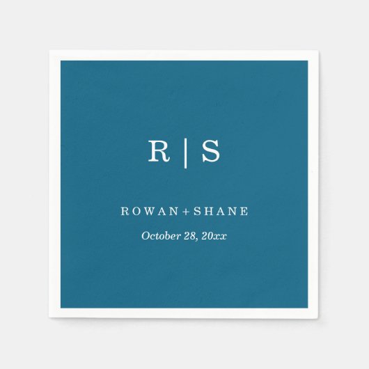 Elegant Blue Wedding Napkin mit Black Monogram Serviette (Vorderseite)