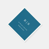 Elegant Blue Wedding Napkin mit Black Monogram Serviette (Ecke)
