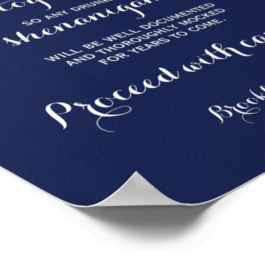 Elegant Blue Wedding Open Bar Sign 8x10 Poster (Ecke)