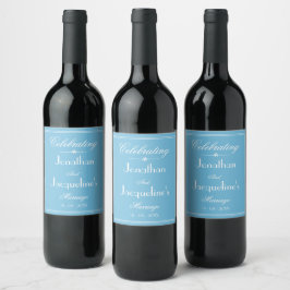 Elegant Blue Wedding Personalisiert Names Date Chi Weinetikett