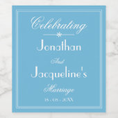 Elegant Blue Wedding Personalisiert Names Date Chi Weinetikett (Einzelnes Label)