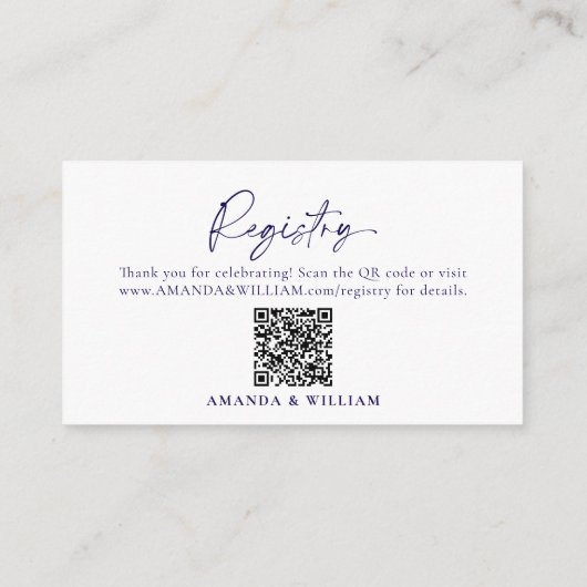 Elegant Blue Wedding Registry Card mit QR Begleitkarte (Rückseite)
