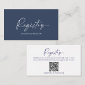 Elegant Blue Wedding Registry Card mit QR Begleitkarte (Vorne/Hinten)