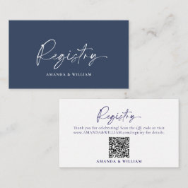Elegant Blue Wedding Registry Card mit QR Begleitkarte