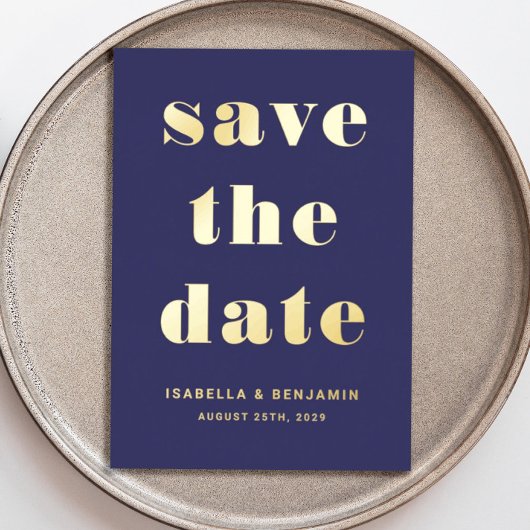 Elegant Blue Wedding rettet das Datum Gold Folieneinladung