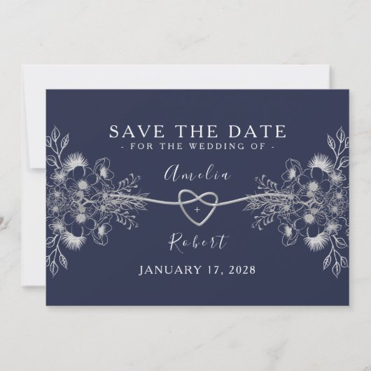 Elegant Blue Wedding rettet das Datum Save The Date (Vorderseite)
