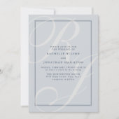 Elegant Blue Wedding Script Monogram Einladung (Vorderseite)