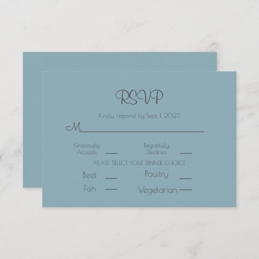 Elegant Blue Wedding Simple RSVP Card (Vorne/Hinten)