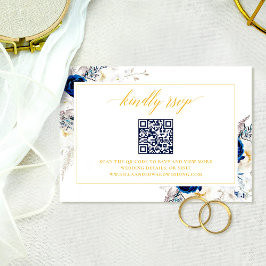 Elegant Blue Wedding Website UAWG QR Code Card Dankeskarte