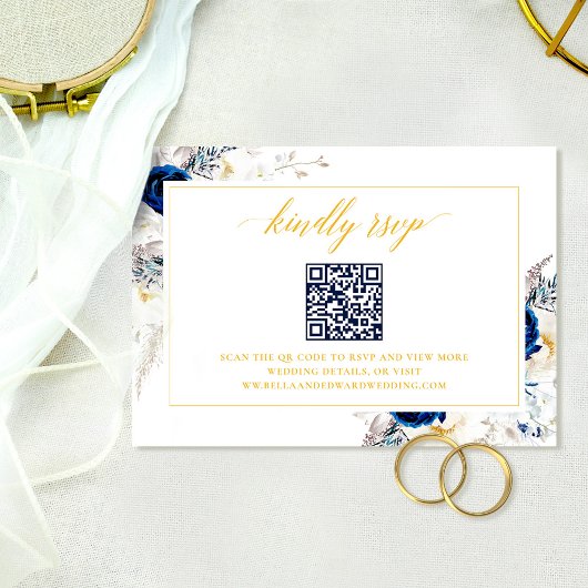 Elegant Blue Wedding Website UAWG QR Code Card Dankeskarte