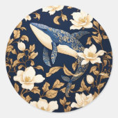 Elegant Blue Whale William Morris Inspiriert Runder Aufkleber (Vorderseite)
