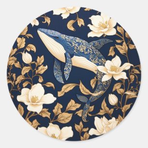Elegant Blue Whale William Morris Inspiriert Runder Aufkleber