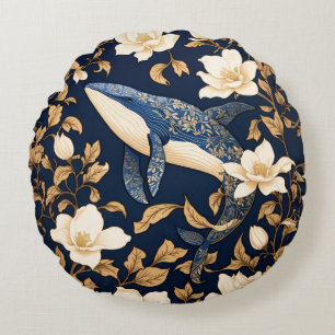 Elegant Blue Whale William Morris Inspiriert Rundes Kissen