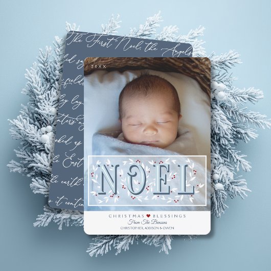 Elegant Blue White Baby's First Christmas Card Karte