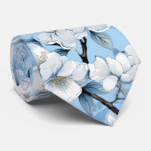 Elegant Blue White Blossom Work Wedding Neck Krawatte (Gerollt)